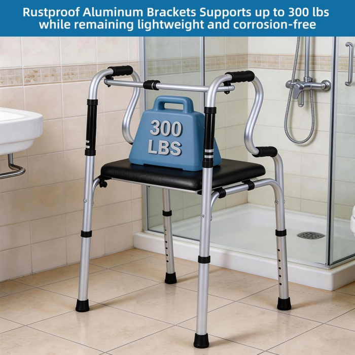 Cadru de mers 5 in 1 pliabil, include sezut wc, roti detasabile, vas colectare, multifunctional, 5 moduri de utilizare fix / mergator / rulant / sezut / wc, reglabil pe inaltime, cadru ortopedic cu wc [12]
