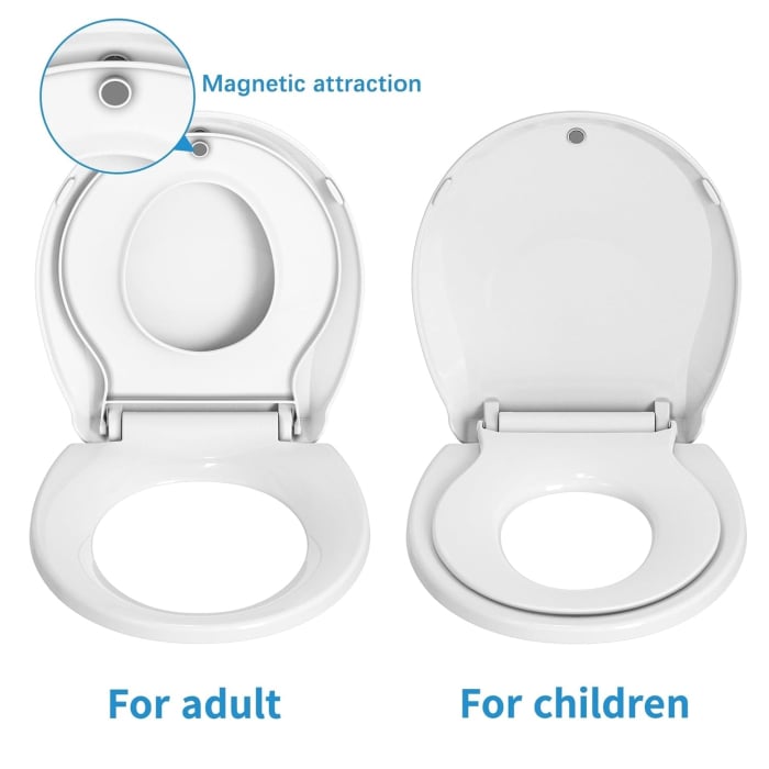 Capac WC cu reductie 2 in 1, GABOS, capac de toaleta pentru baie pentru copii si adulti, cu balamale metalice, cu inchidere lenta, plastic rezistent, cu prindere magnetica, usor de instalat si curatat [7]