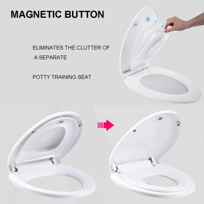 Capac WC cu reductie 2 in 1, GABOS, capac de toaleta pentru baie pentru copii si adulti, cu balamale metalice, cu inchidere lenta, plastic rezistent, cu prindere magnetica, usor de instalat si curatat [6]