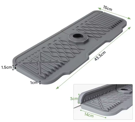 Covoras protective chiuveta din silicon pliabil, pentru bucatarie si baie, anti-alunecare, anti-stropire, tava de protectie chiuveta, 43.3x15x1.5cm, gri mat [7]