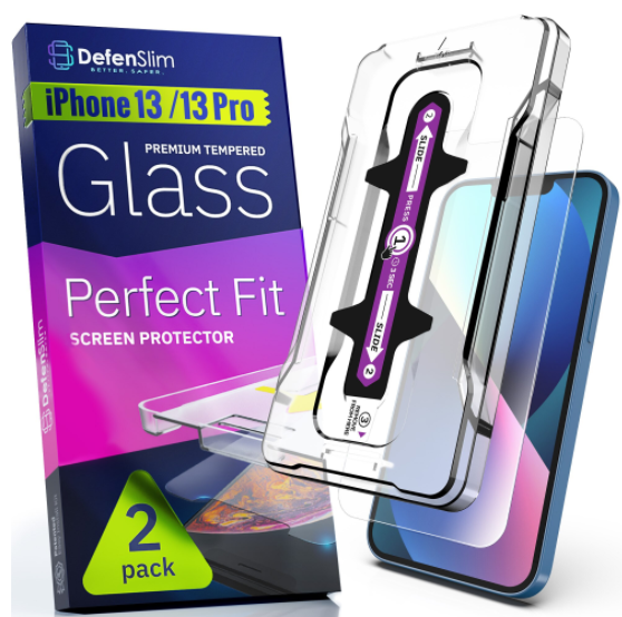 Folie sticla iPhone 13 Pro, set 2 buc, DefenSlim, instalare usoara cu dispozitiv de potrivire automata, Easy Install Kit patentat [1]