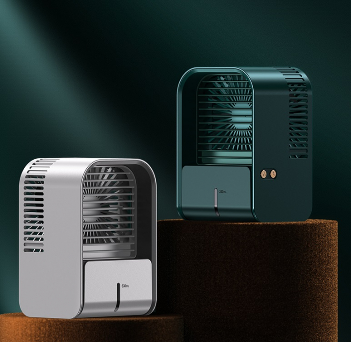 Ventilator cu umidificare portabil Ideas4Comfort, reincarcabil USB, 3 viteze, 2 moduri pulverizare, rezervor apa 330 ml, 6.5 W, autonomie 6 ore (alb/verde) [8]