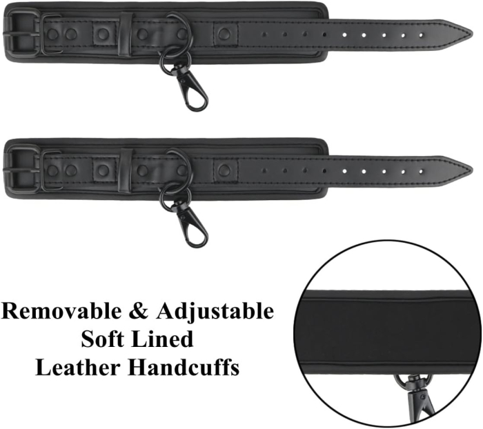 Catuse obsessive jucarii sexuale BDSM, piele ecologica, pentru cupluri, marime universala, catarame metalice, cu masca dantelata, panglica satinata de ochi, lenjerie din plasa elastica incluse [3]