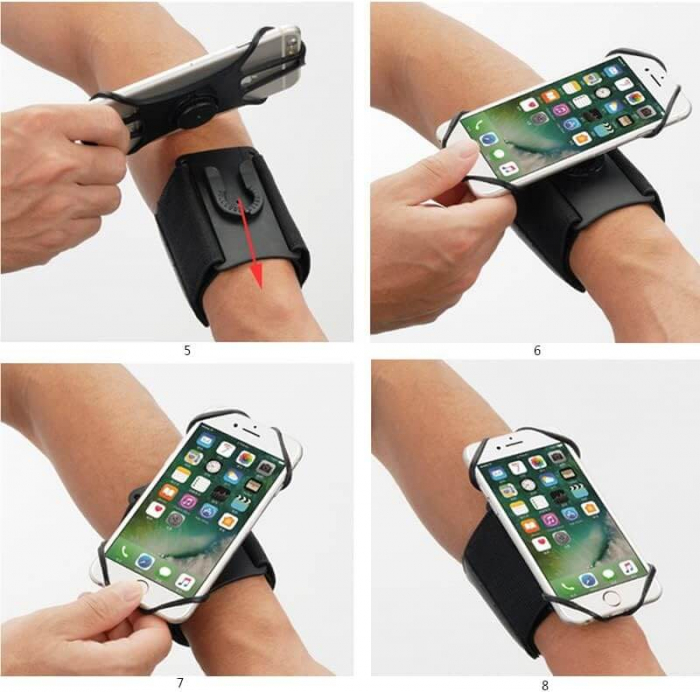 Husa banderola telefon de brat pentru alergat, cu prindere pe inchietura mainii, pentru sala, plimbari, yoga, cu buzunar chei, casti, negru [6]
