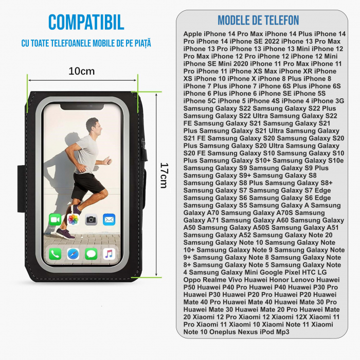 Husa banderola telefon de brat pentru alergat, sala, plimbari, yoga, cu buzunar carduri, chei, casti, negru [2]