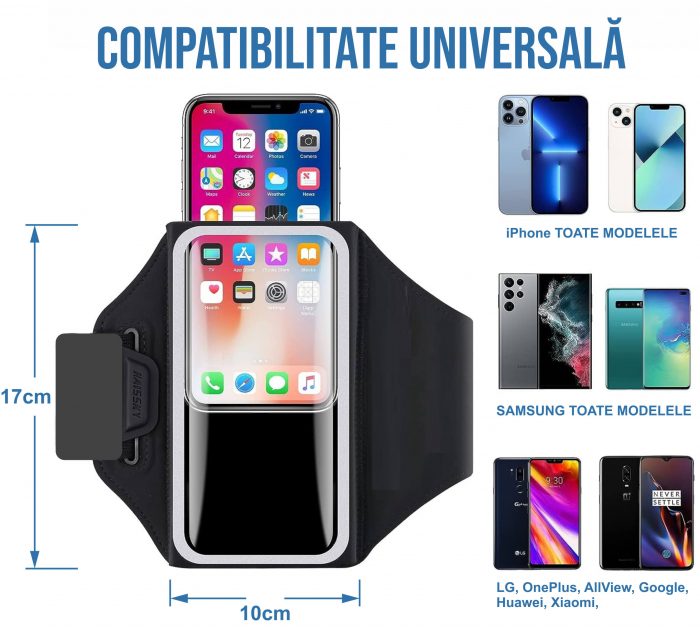 Husa banderola telefon de brat pentru alergat, sala, plimbari, yoga, cu buzunar carduri, chei, casti, negru [5]