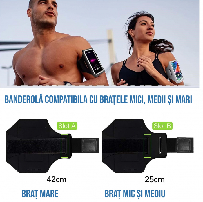 Husa banderola telefon de brat pentru alergat, sala, plimbari, yoga, cu buzunar carduri, chei, casti, negru [6]