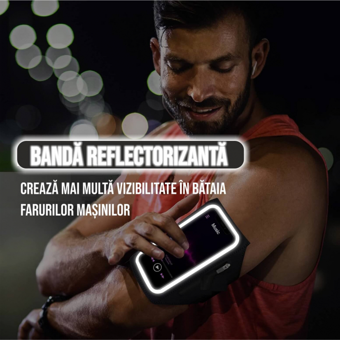 Husa banderola telefon de brat pentru alergat, sala, plimbari, yoga, cu buzunar carduri, chei, casti, negru [4]