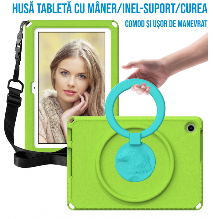Husa protectie tableta fata/spate pentru copii, compatibila cu Samsung Galaxy TAB A7 Lite 8.7" T220/T225, TAB A 8" T290/295 2019, cu suport-inel, spuma [5]