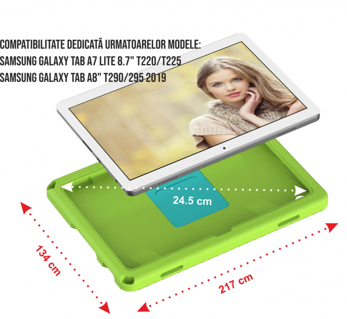 Husa protectie tableta fata/spate pentru copii, compatibila cu Samsung Galaxy TAB A7 Lite 8.7" T220/T225, TAB A 8" T290/295 2019, cu suport-inel, spuma [2]