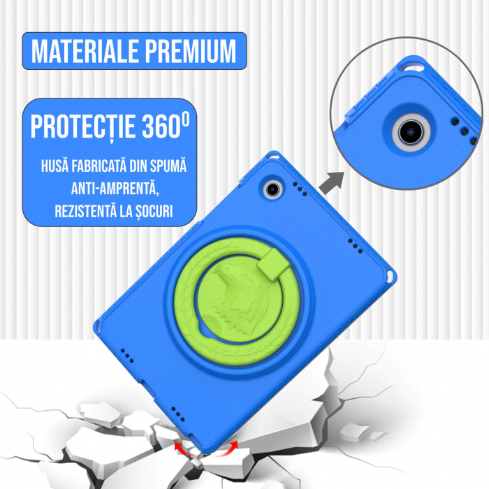 Husa protectie tableta fata/spate pentru copii, compatibila cu Samsung Galaxy TAB A8, TAB A7 10.4 - 10.5 inch, cu suport-inel, spuma (4 culori) [8]