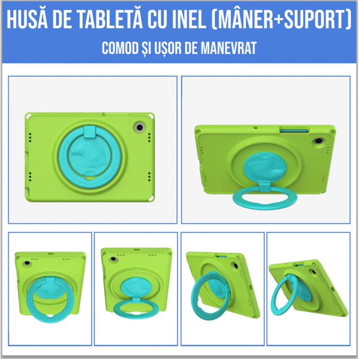 Husa protectie tableta fata/spate pentru copii, compatibila cu Samsung Galaxy TAB A8, TAB A7 10.4 - 10.5 inch, cu suport-inel, spuma (4 culori) [20]