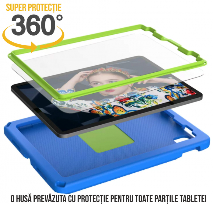 Husa protectie tableta fata/spate pentru copii, compatibila cu Samsung Galaxy TAB A8, TAB A7 10.4 - 10.5 inch, cu suport-inel, spuma (4 culori) [4]