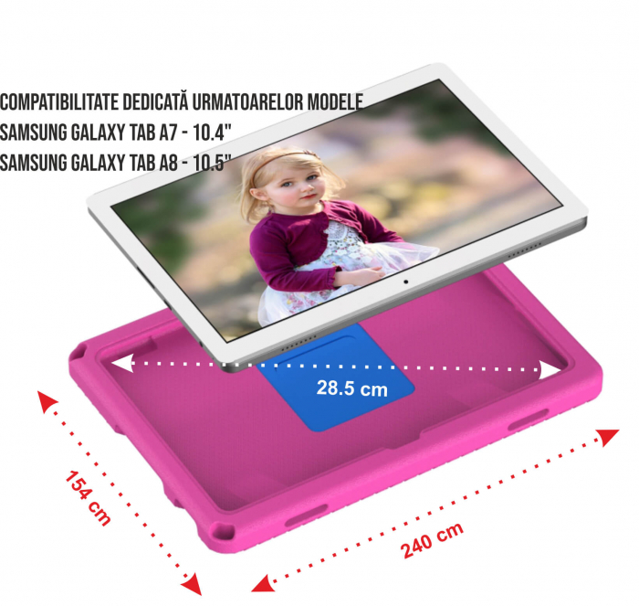 Husa protectie tableta fata/spate pentru copii, compatibila cu Samsung Galaxy TAB A8, TAB A7 10.4 - 10.5 inch, cu suport-inel, spuma (4 culori) [2]