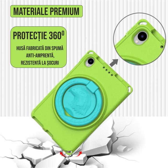 Husa protectie tableta fata/spate pentru copii, compatibila cu Samsung Galaxy TAB A8, TAB A7 10.4 - 10.5 inch, cu suport-inel, spuma (4 culori) [16]