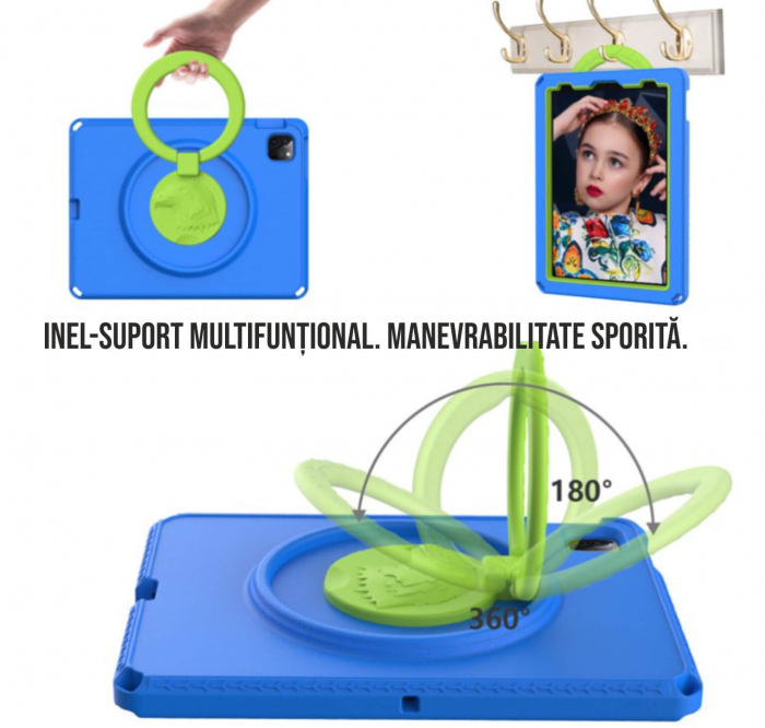 Husa protectie tableta fata/spate pentru copii, compatibila cu Samsung Galaxy TAB A8, TAB A7 10.4 - 10.5 inch, cu suport-inel, spuma (4 culori) [6]