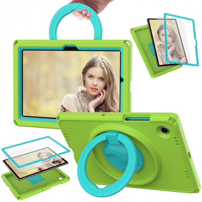 Husa protectie tableta fata/spate pentru copii, compatibila cu Samsung Galaxy TAB A8, TAB A7 10.4 - 10.5 inch, cu suport-inel, spuma (4 culori) [13]