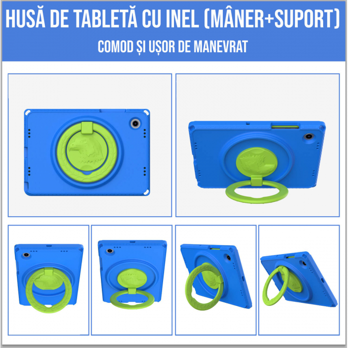 Husa protectie tableta fata/spate pentru copii, compatibila cu Samsung Galaxy TAB A8, TAB A7 10.4 - 10.5 inch, cu suport-inel, spuma (4 culori) [3]