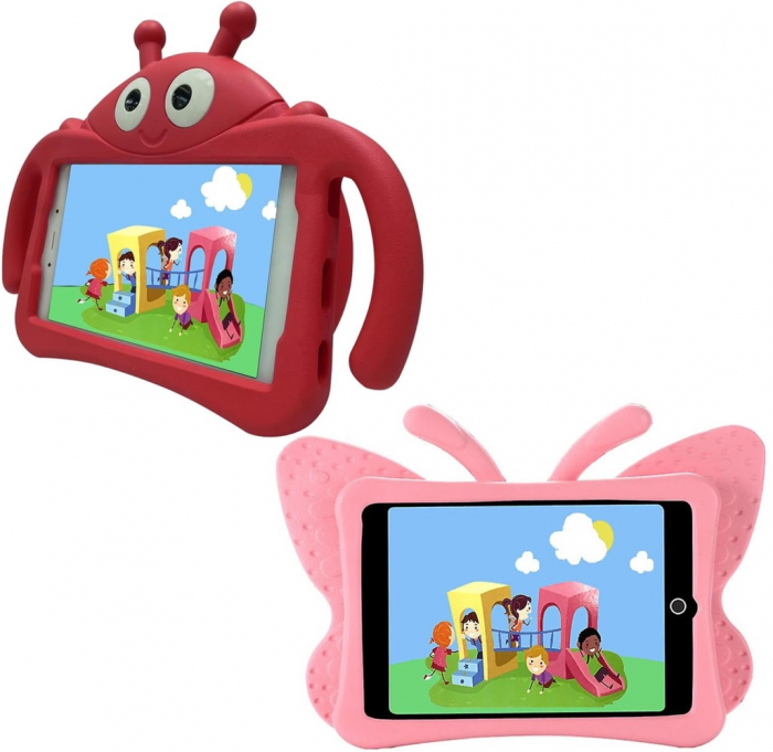 Husa protectie tableta pentru copii, burete, compatibil cu Samsung Tab A T290 (2019) 8" (210 x 127 mm), acces la toate porturile, Ideas4Comfort, Buburuza, Fluture [2]