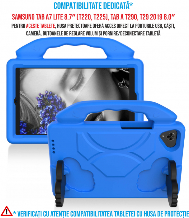 Husa protectie tableta pentru copii compatibila cu Samsung Tab A7 Lite 8.7 inch (T220, T225), Tab A T290, T29 2019 8.0 inch, Ideas4Comfort, protectie silicon antisoc rezistenta la lovituri [2]