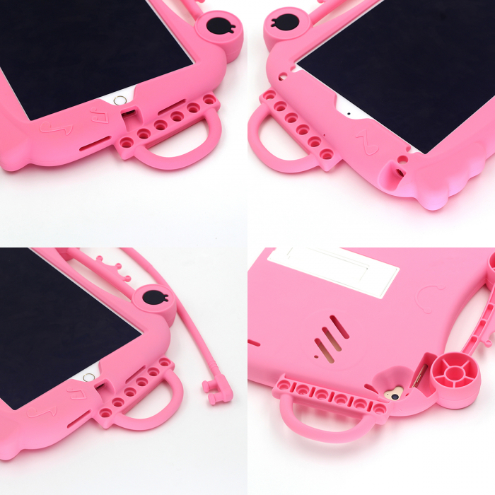Husa protectie tableta, pentru copii, silicon, iPad Air, iPad Air 2, iPad Pro 9.7, iPad New 9.7, protectie silicon antisoc rezistenta la lovituri, acces la toate porturile, Broasca, roz [7]