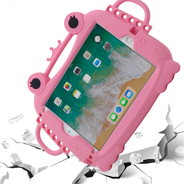 Husa protectie tableta, pentru copii, silicon, iPad Air, iPad Air 2, iPad Pro 9.7, iPad New 9.7, protectie silicon antisoc rezistenta la lovituri, acces la toate porturile, Broasca, roz [3]