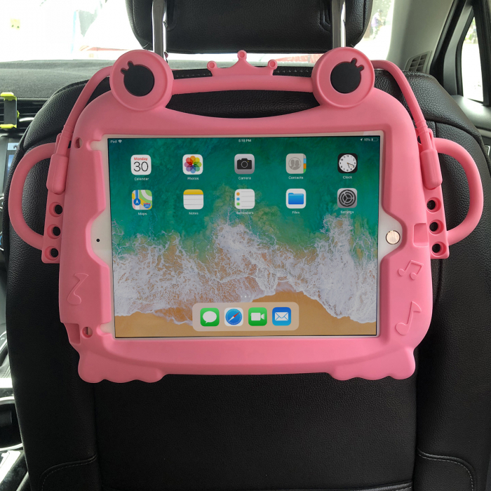 Husa protectie tableta, pentru copii, silicon, iPad Air, iPad Air 2, iPad Pro 9.7, iPad New 9.7, protectie silicon antisoc rezistenta la lovituri, acces la toate porturile, Broasca, roz [2]