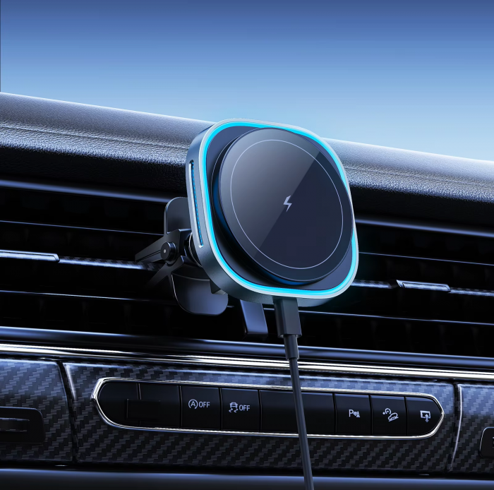 Incarcator MagSafe wireless pentru masina,fixare in grila de ventilatie, compatibil Android si iOS, incarcare maxim 15W, negru, resigiliat [2]