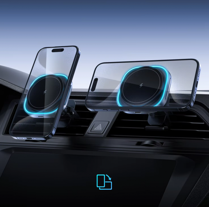 Incarcator MagSafe wireless pentru masina,fixare in grila de ventilatie, compatibil Android si iOS, incarcare maxim 15W, negru, resigiliat [5]