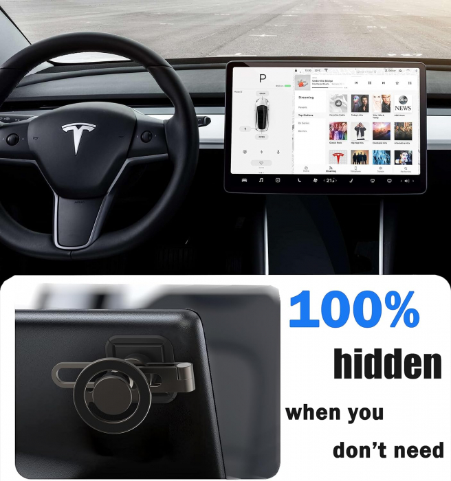 Suport telefon pentru Tesla Model S, Model 3, Model X si Model Y, cu prindere in partea verso a ecranului tactil, compatibil cu iPhone si Android, RESIGILAT [10]