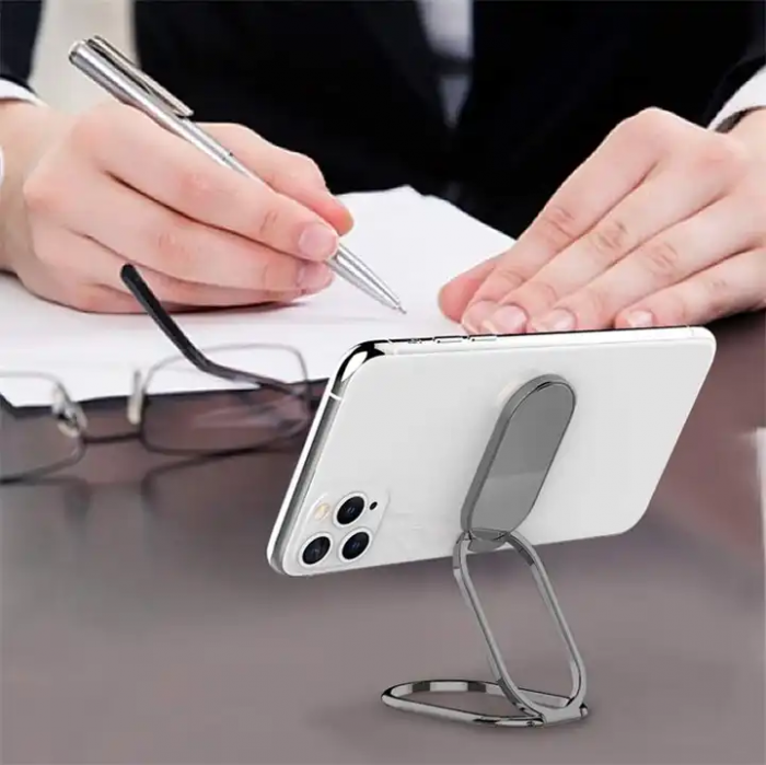 Inel pentru telefon cu suport magnetic, compact, cu functia stand de birou si agatatoare, adeziv 3M, rotativ 360⁰, universal, negru/argintiu/roz [9]