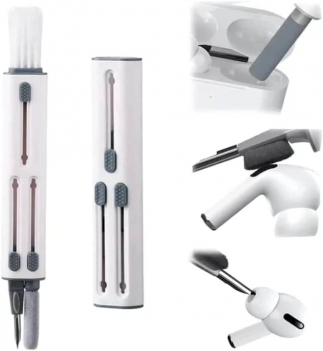 Kit de curatare 4 in 1 pentru AirPods, Earbuds, casti wireless, smartphone, tastatura, bord masina, Ideas4comfort, universal (alb/negru) [3]