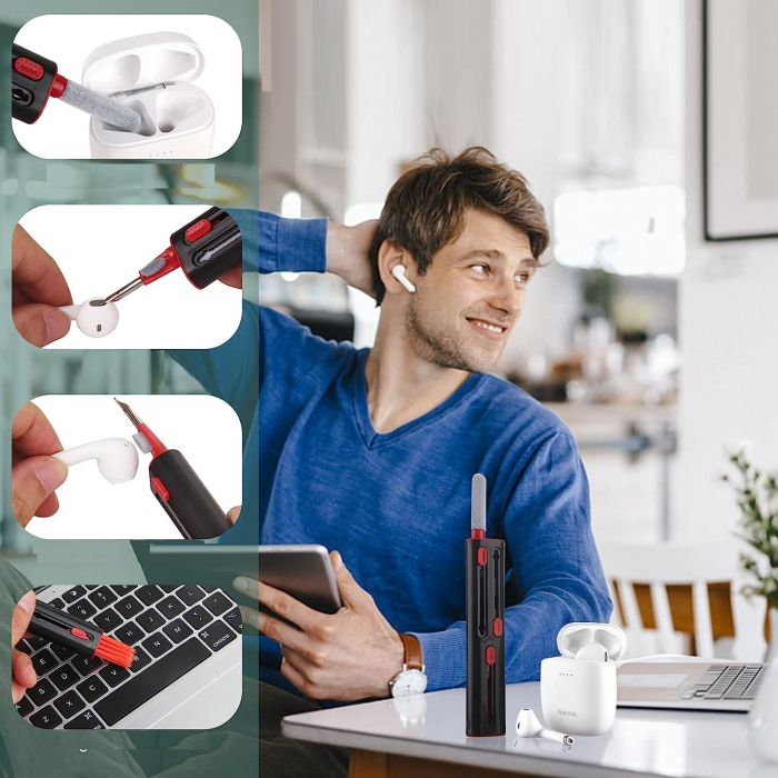 Kit de curatare 4 in 1 pentru AirPods, Earbuds, casti wireless, smartphone, tastatura, bord masina, Ideas4comfort, universal (alb/negru) [9]