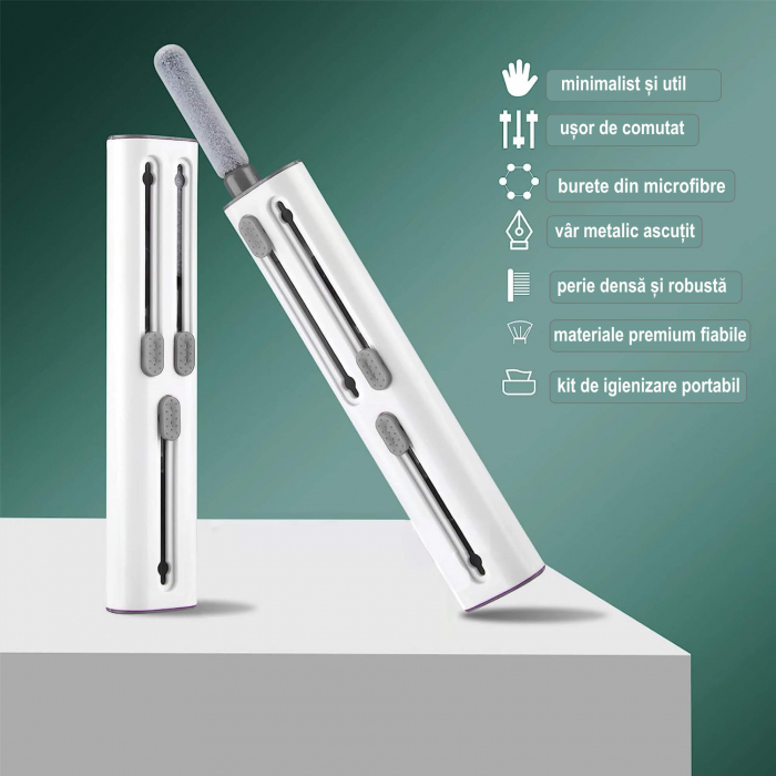 Kit de curatare 4 in 1 pentru AirPods, Earbuds, casti wireless, smartphone, tastatura, bord masina, Ideas4comfort, universal (alb/negru) [8]