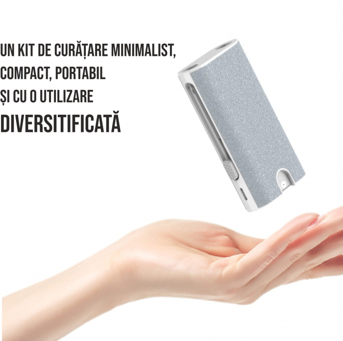 Kit de curatare 5 in 1 pentru AirPods, Earbuds, casti wireless, smartphone, tastatura, bord masina, Ideas4comfort, universal, gri [3]