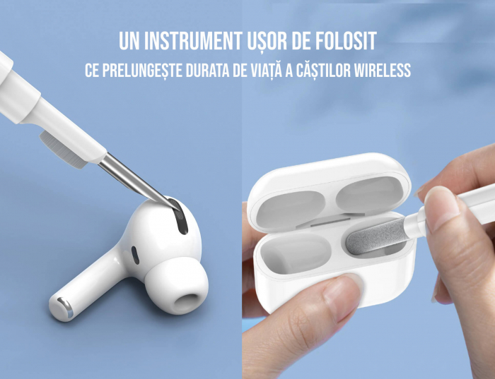 Kit de curatare casti 3 in 1 pentru AirPods, Earbuds, casti wireless, smartphone, Ideas4comfort, universal, alb [3]