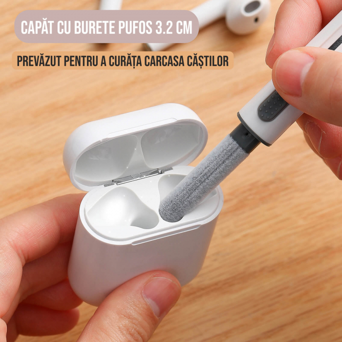 Kit de curatare casti 3 in 1 pentru AirPods, Earbuds, casti wireless, smartphone, Ideas4comfort, universal, alb [4]
