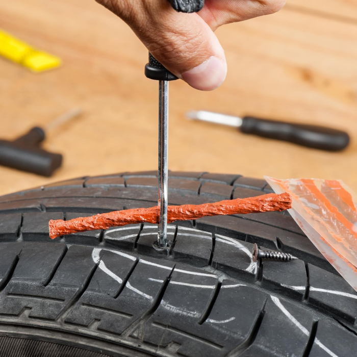 Kit reparatie pana roata tubeless, manere T ergonomice, snururi vulcanizante, set reparatie anvelope tubeless pentru auto, include manusi si capace valva [3]