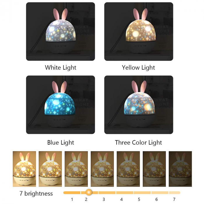 Lampa cu BLUETOOTH, muzicala, pentru copii, cu proiector, telecomanda, portabila cu LEDuri multicolore, Ideas4Comfort, USB, Iepruas, alb [6]