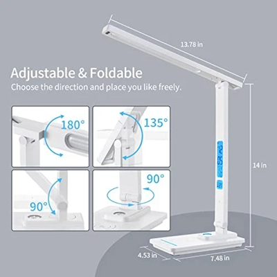 Lampa de birou cu incarcarcator wireless pentru telefon iOs si Android, afisaj ora, data, temperatura, 5 moduri de lumina, 5 intensitati, control tactil, 2 lumini de veghe, negru [10]