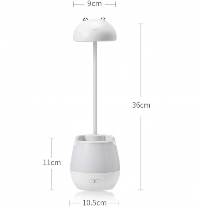 Lampa de birou cu suport pixuri reglabila, poratbila, pliabila, USB reincarcabila, BPA-free, Ursulet, alb [2]