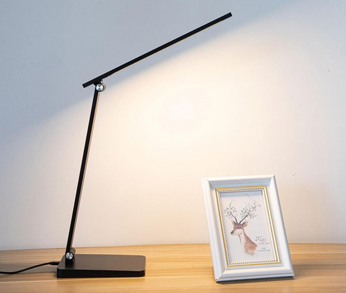 Lampa de birou LED cu incarcare wireless pentru iOs si Android, pliabila, touch control, 5 moduri lumina rece/calda cu 10 intensitati, mufa USB, temporizator 30/60 minute, negru [6]