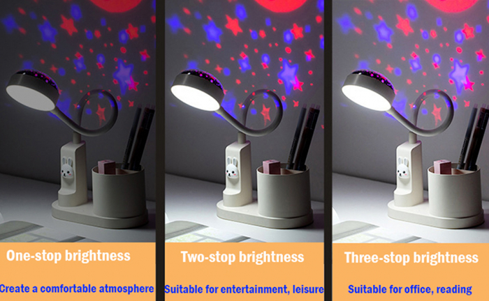 Lampa de birou pentru copii LED 2000 mAh, portabila si USB reincarcabila, cu suport instrumente birou si cu proiector, (alb/roz) [5]
