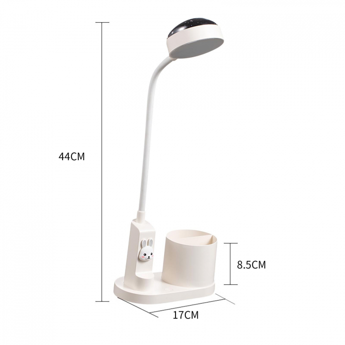 Lampa de birou pentru copii LED 2000 mAh, portabila si USB reincarcabila, cu suport instrumente birou si cu proiector, (alb/roz) [2]