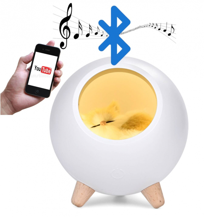 Lampa de veghe pentru copii cu boxa bluetooth, portabila, LED, Ideas4Comfort, reincarcabila USB, Casuta Pisicii - 3 culori [2]