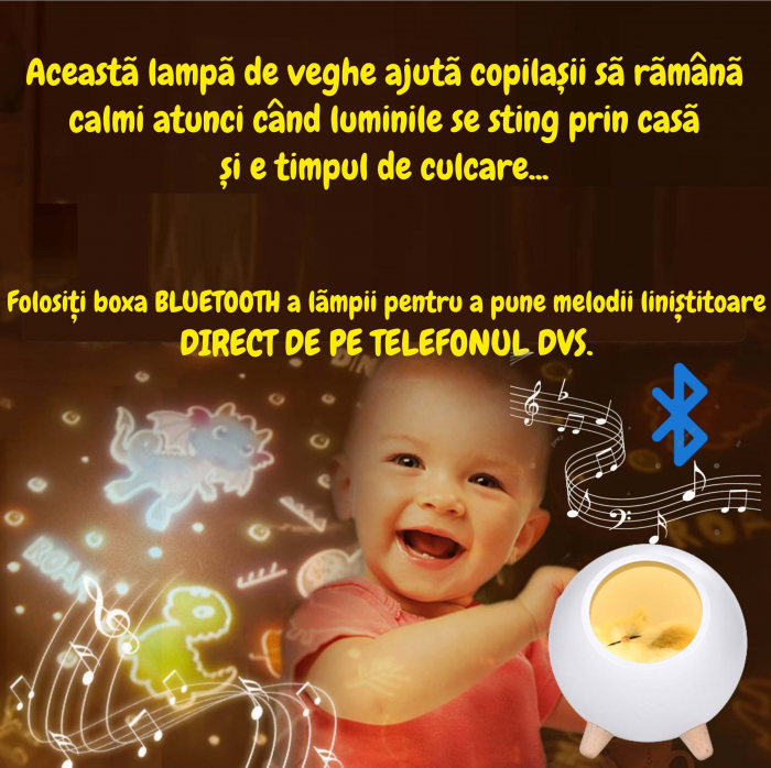 Lampa de veghe pentru copii cu boxa bluetooth, portabila, LED, Ideas4Comfort, reincarcabila USB, Casuta Pisicii - 3 culori [8]