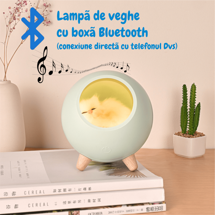 Lampa de veghe pentru copii cu boxa bluetooth, portabila, LED, Ideas4Comfort, reincarcabila USB, Casuta Pisicii - 3 culori [8]