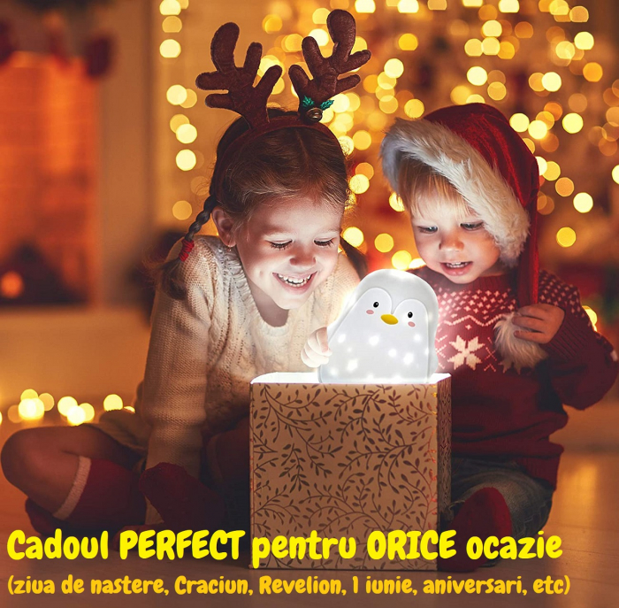 Lampa de veghe portabila cu 7 culori de LEDuri, Ideas4Comfort, silicon BPA-free, lavabila, reincarcabila USB, touch-control, Pinguin [16]