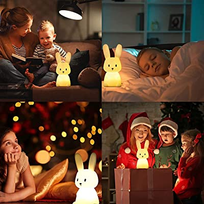 Lampa de veghe portabila cu 7 culori LED, temporizator 3 ore, silicon BPA-free, reincarcabila USB, touch-control, lampa de noapte, Iepuras. [12]