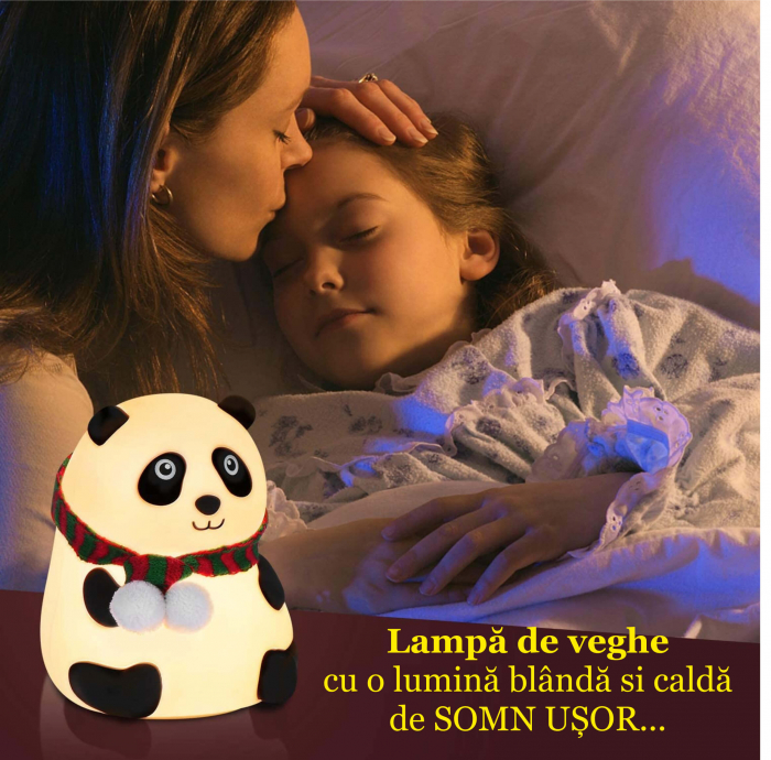 Lampa de veghe portabila cu 7 culori de LEDuri, silicon BPA-free, reincarcabila USB, sensor tactil touch-control, lampa de noapte Ursuletul Panda [6]